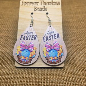 Happy Easter Wooden Teardrop Earrings