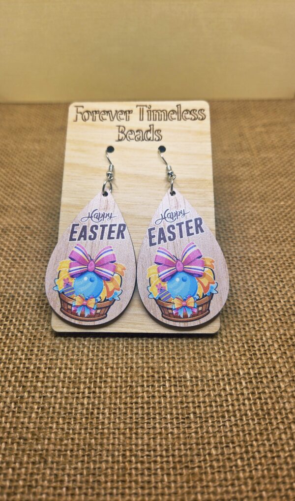 Happy Easter Wooden Teardrop Earrings