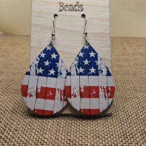 Rustic American Flag Teardrop Earrings