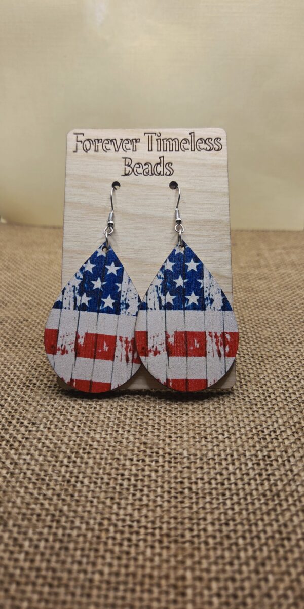 Rustic American Flag Teardrop Earrings