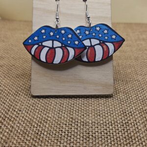 Patriotic Lips Wooden Earrings