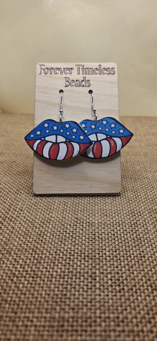 Patriotic Lips Wooden Earrings