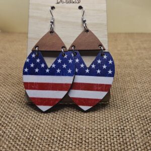 Patriotic Shield Wooden Earrings