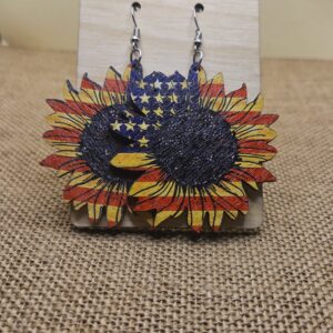 Patriotic Sunflower Wooden Earrings