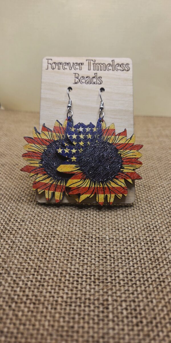 Patriotic Sunflower Wooden Earrings