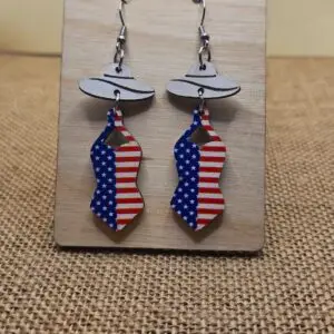 Patriotic One Piece Swimsuit Wooden Earrings