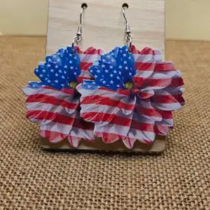 Patriotic Flower Wooden Earring