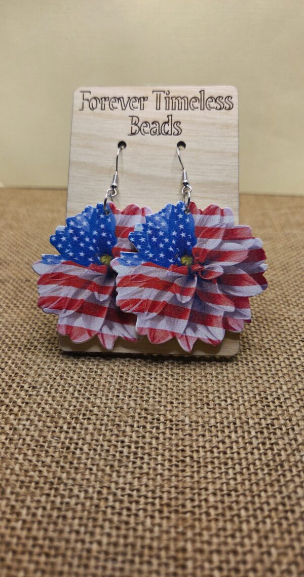 Patriotic Flower Wooden Earring