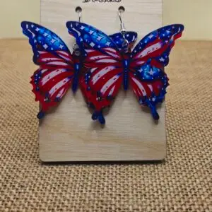 Patriotic Butterfly Earrings – Red, White & Blue