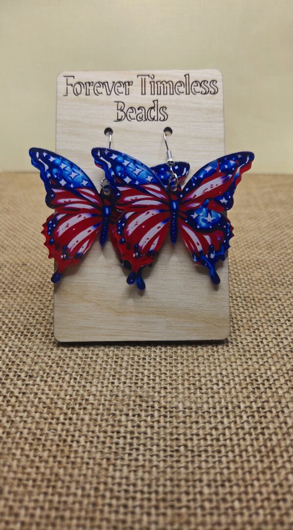 Patriotic Butterfly Earrings – Red, White & Blue