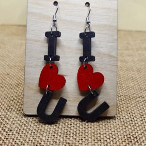 I Love You Wooden Dangle Earrings