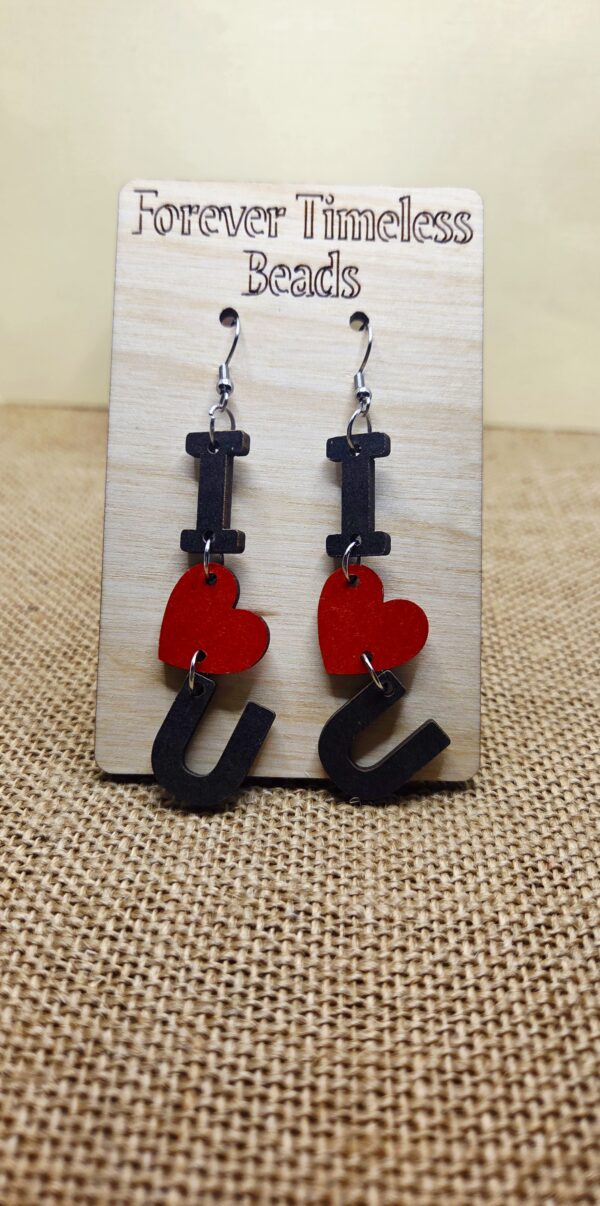 I Love You Wooden Dangle Earrings