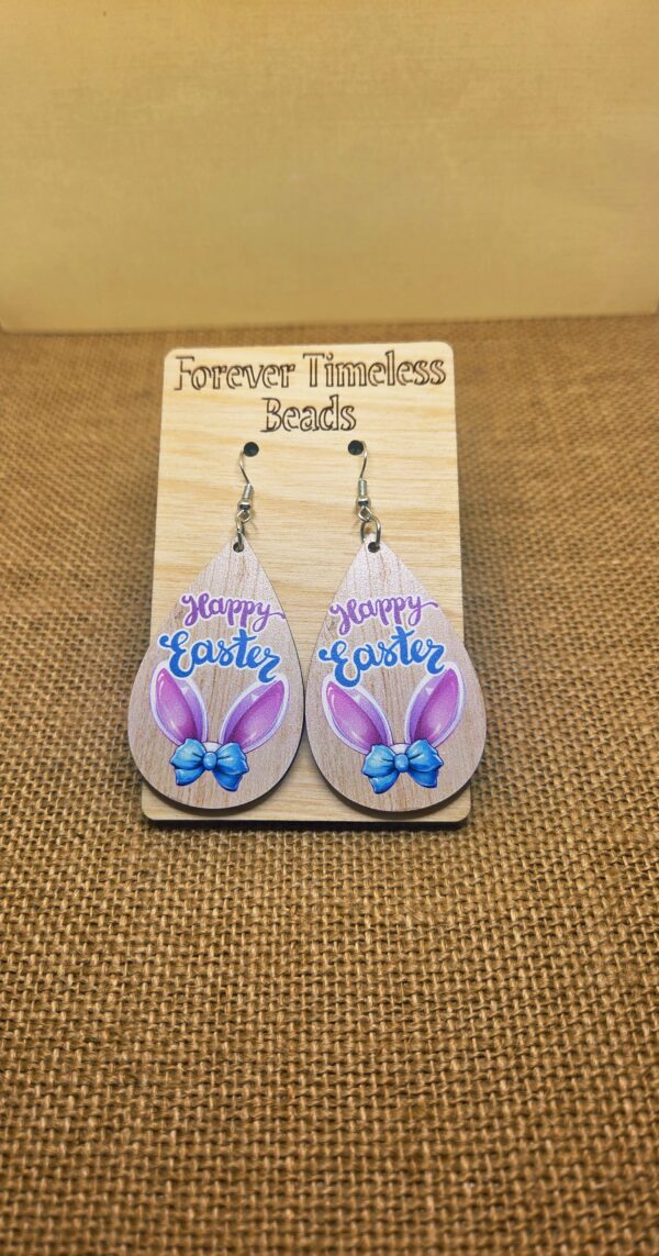Charming White Happy Easter Bunny Ear Wooden Earrings