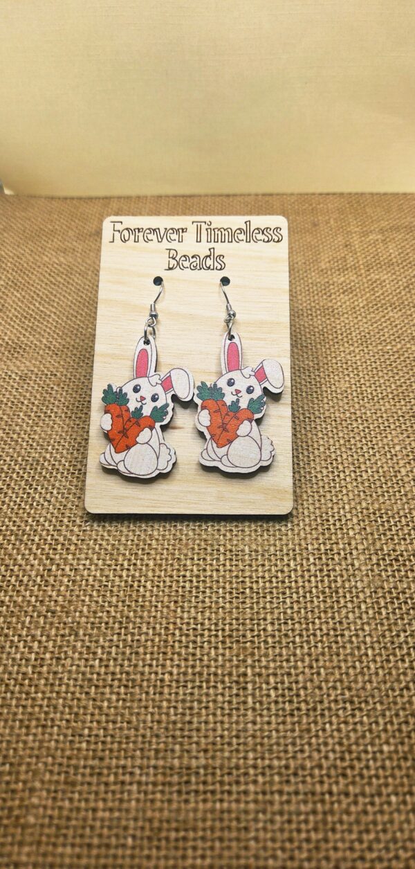 Adorable Bunny with Carrot Wooden Earrings