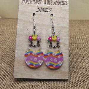 Whimsical Bunny in Floral Crown Acrylic Earrings