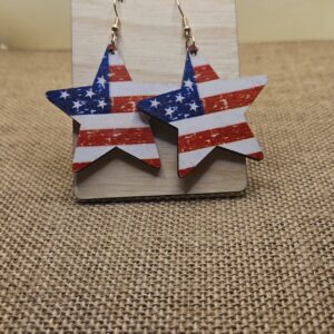Patriotic Star Earrings – Rustic American Flag Design