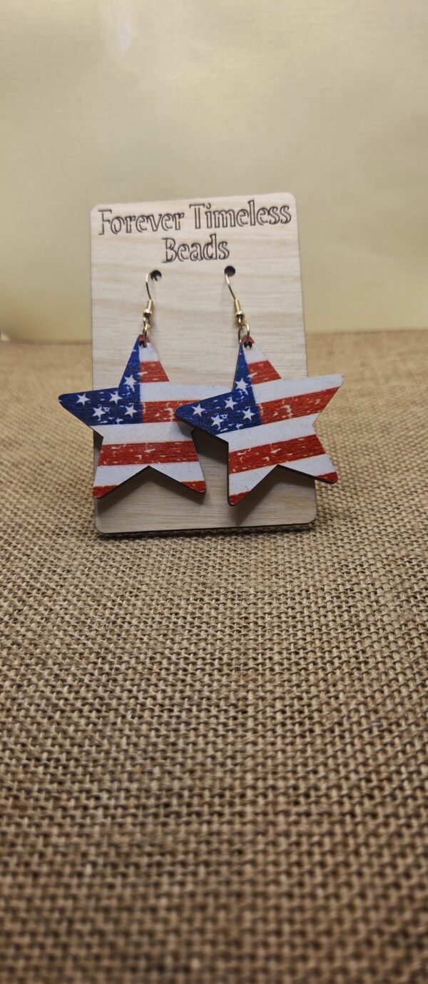 USA Flag Star Earrings – Rustic Patriotic Charm