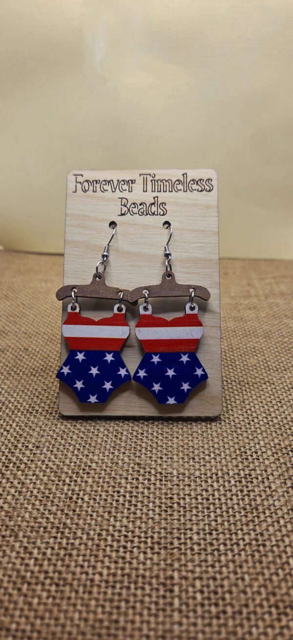 Patriotic Stars & Stripes Two-Piece Swimsuit Earrings