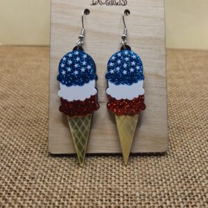 Patriotic Glitter Ice Cream Cone Earrings