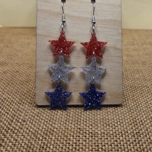 Glittery Red, White & Blue Star Earrings
