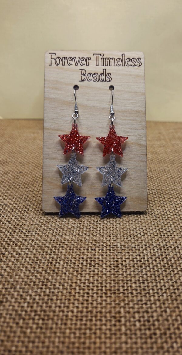 Glittery Red, White & Blue Star Earrings