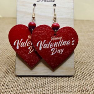 Happy Valentine’s Day Wooden Heart Earrings