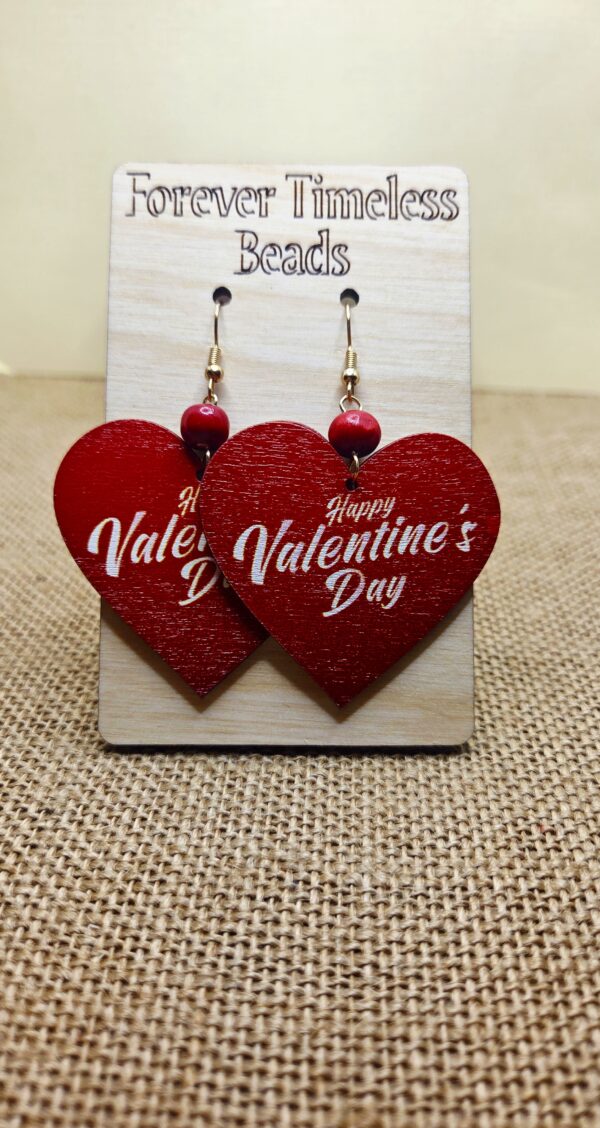 Happy Valentine’s Day Wooden Heart Earrings