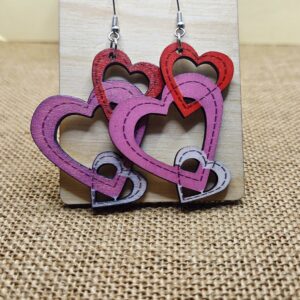 Colorful Wooden Layered Heart Cluster Earrings