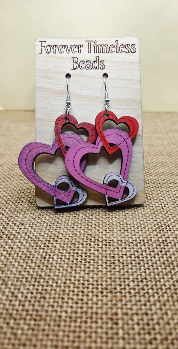 Colorful Wooden Layered Heart Cluster Earrings