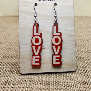 Red, White & Pink LOVE Letter Wooden Earrings