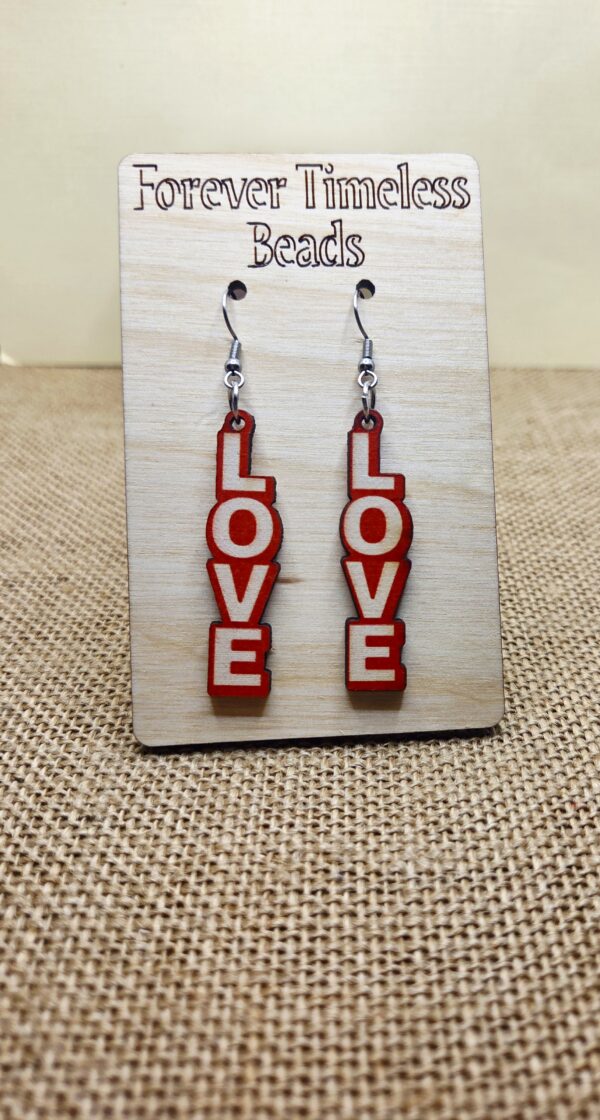 Red, White & Pink LOVE Letter Wooden Earrings