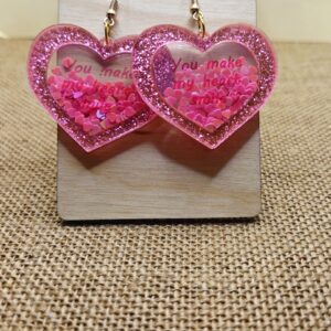 Glittery Pink Heart Shaker Earrings
