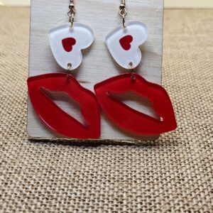 Red Lips & White Heart Accent Earrings