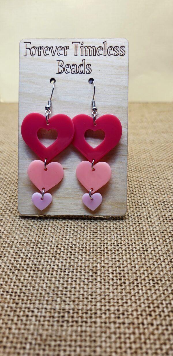 Layered Pink & Red Triple Heart Earrings