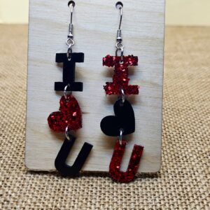Sparkling Leather "I ♥ U" Valentine’s Day Earrings