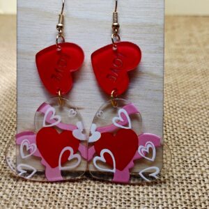 Red & Pink Heart Pattern Earrings