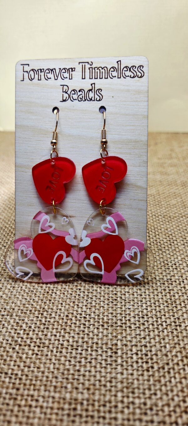 Red & Pink Heart Pattern Earrings