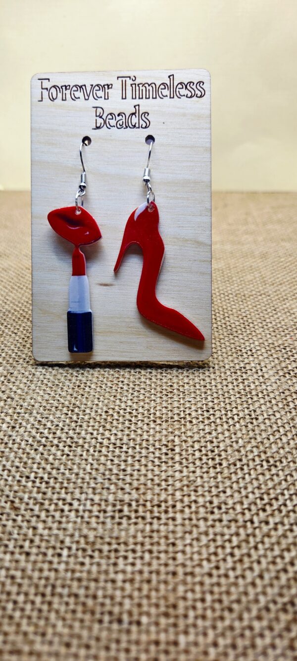 Bold Red Lipstick & High Heel Earrings