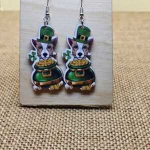 St. Patrick’s Day Lucky Dog Wooden Earrings