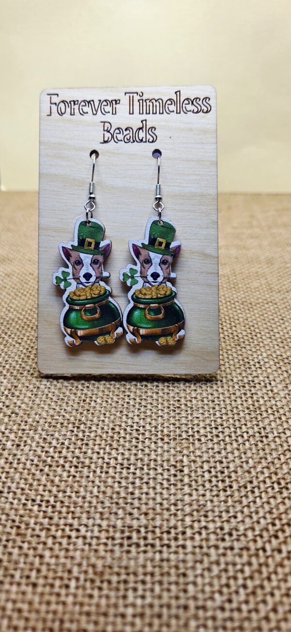 St. Patrick’s Day Lucky Dog Wooden Earrings