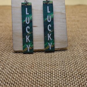 Wooden Lucky Charm Vertical Earrings