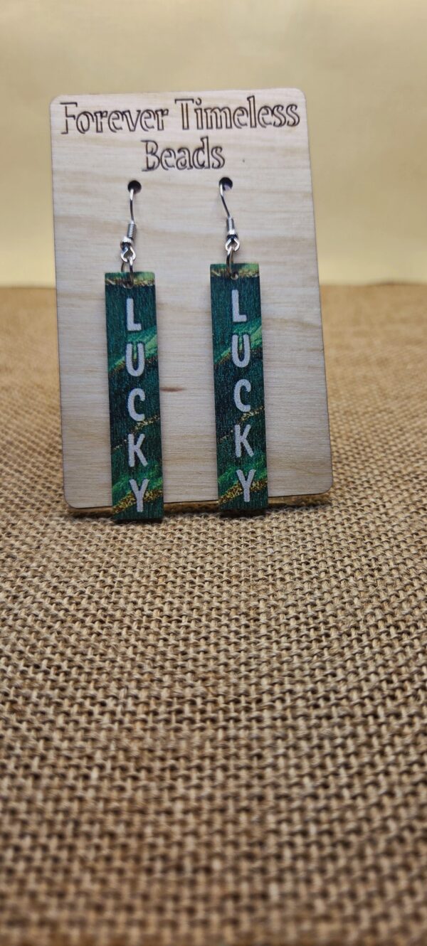 Wooden Lucky Charm Vertical Earrings