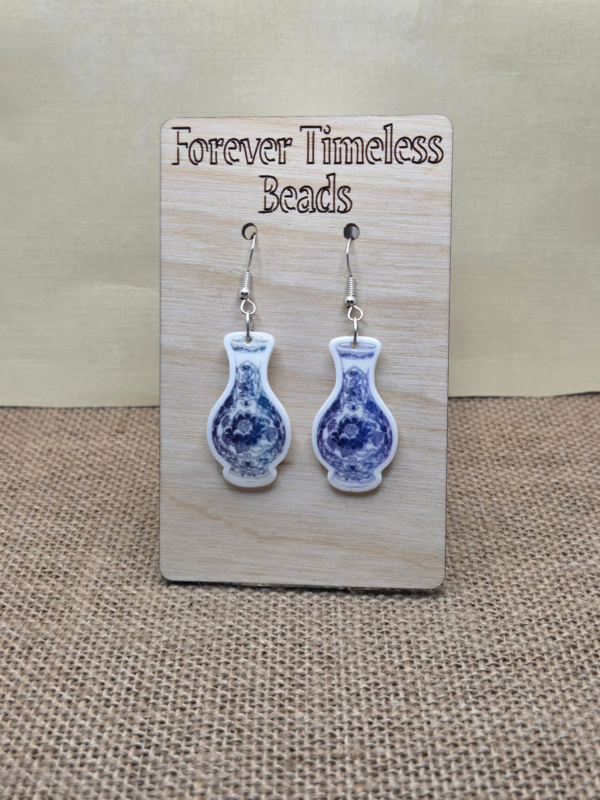 Elegant Blue and White Vase Earrings